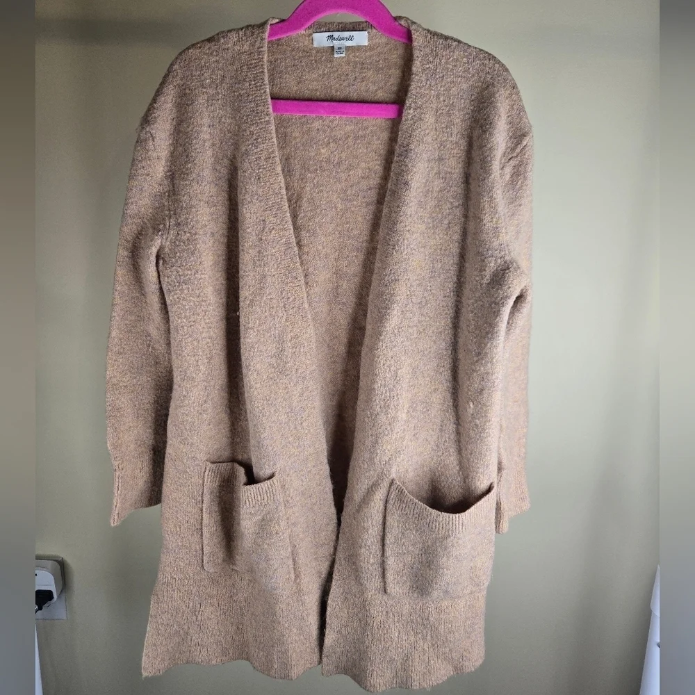 Madewell Cardigan Sweater Womens XS Mauve Wool Blend Oversized Long Slv Marble